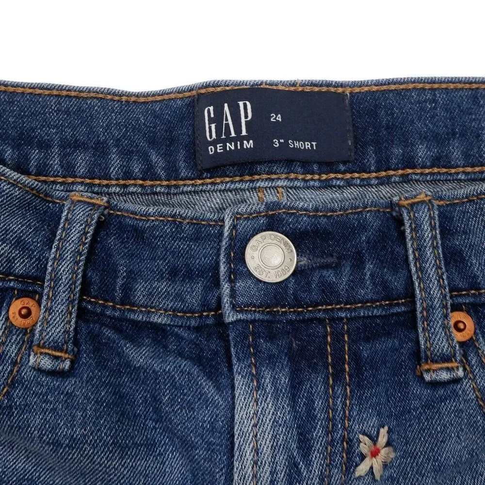 Gap Shorts Size 24 Womens Floral Embroidered Raw Hem Blue Measures W27